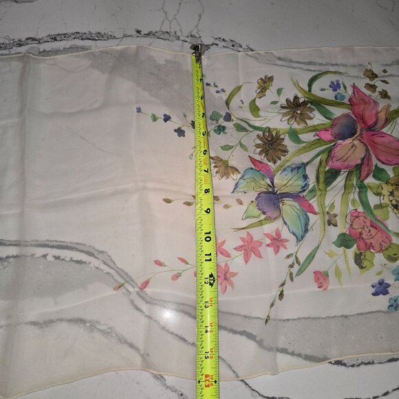 Vintage Floral Sheer Silk Scarf With Hand-Painted Orchid Design in Japan 16"x44" - Picture 3 of 15